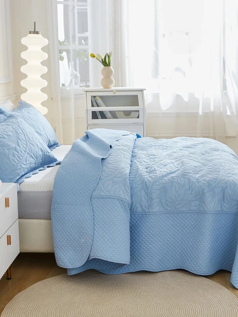 3 PIECE 100% COTTON QUILT SET, OVERSIZED QUILTED BEDSPREAD